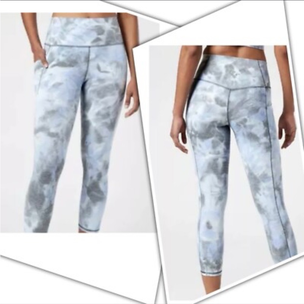Athleta Women's Gray and White Tie-Dye Leggings